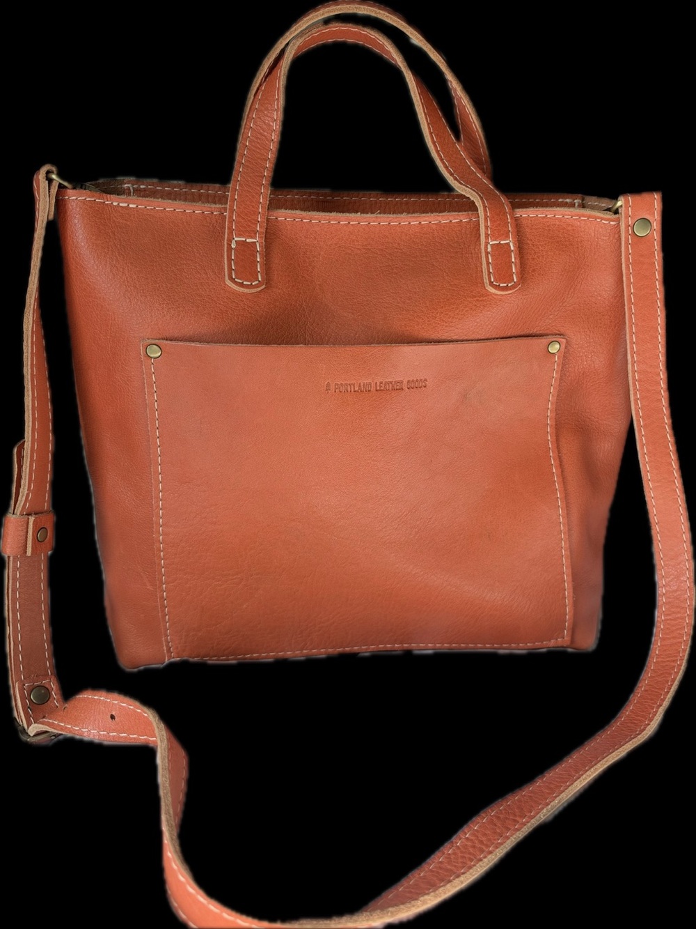 Portland Leather Goods Orange Leather Crossbody Tote Bag Handcrafted - Picture 2 of 6
